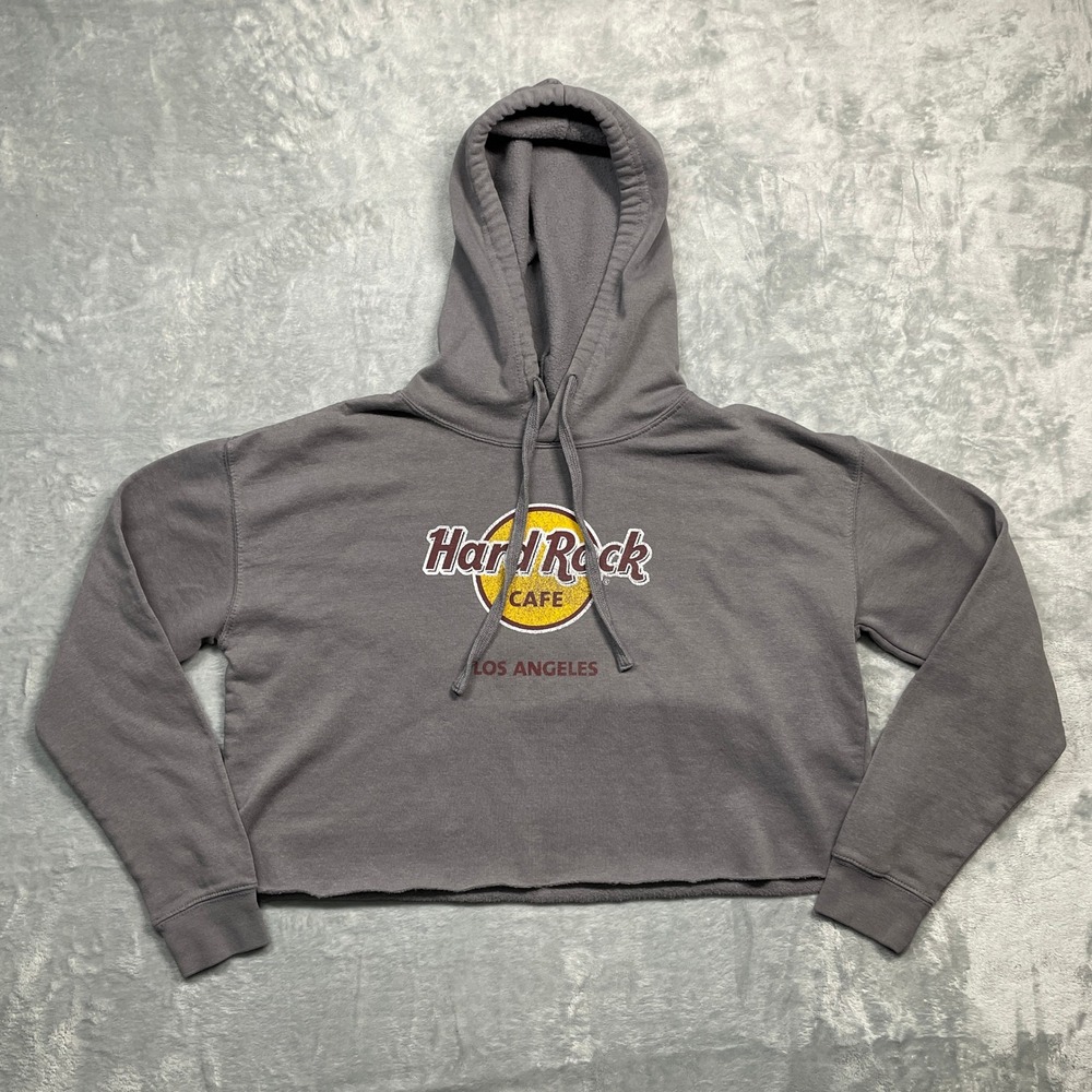 Hard Rock Cafe Hoodie Women Small Gray Los Angeles Cropped Graphic Pullover